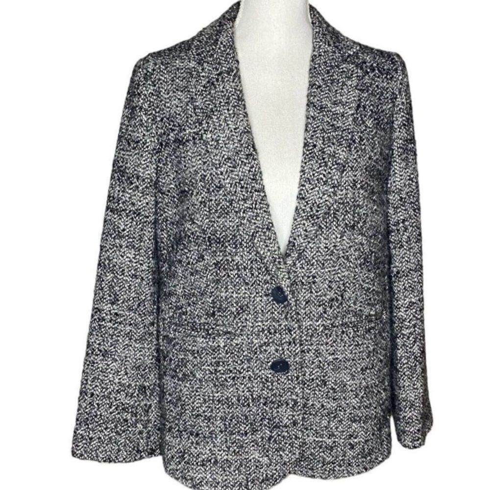 J Jill Wm’s Sz Small Black White Tweed Lined 2 Button Blazer Jacket